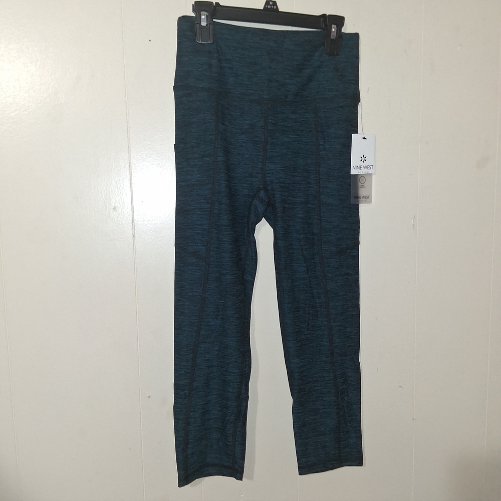 Nine West Teal Marled High-Waist Workout Capri Leggings - Picture 1 of 7